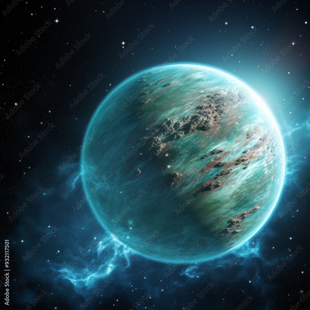 Obraz premium A Glowing Planet in a Starry Galaxy