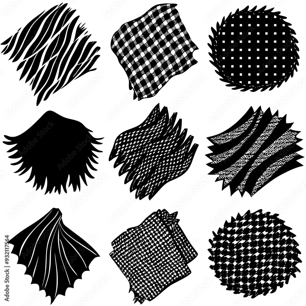 A collection of black and white patterns featured on a bright white background A collection of black and white patterns featured on a bright white background