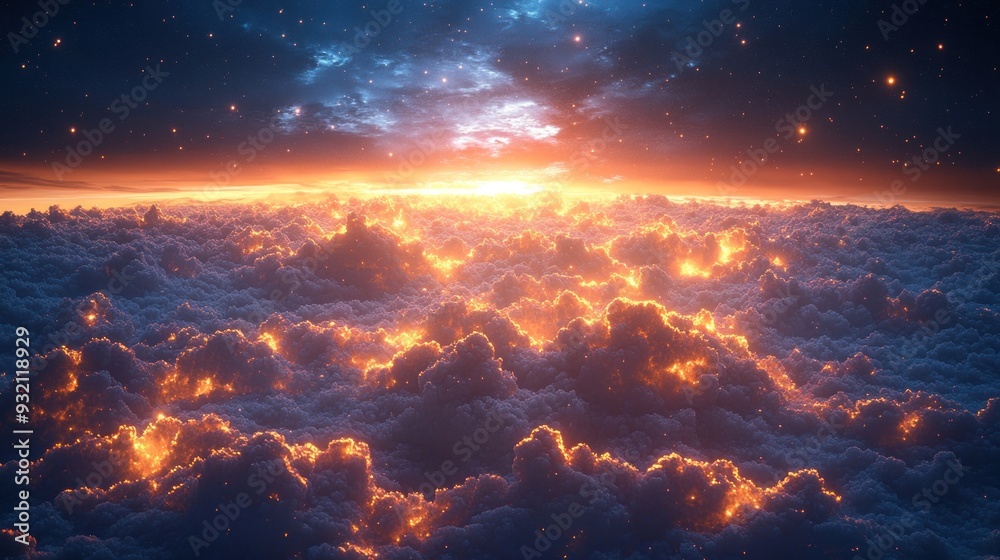 Naklejka premium Celestial Glow Above the Clouds