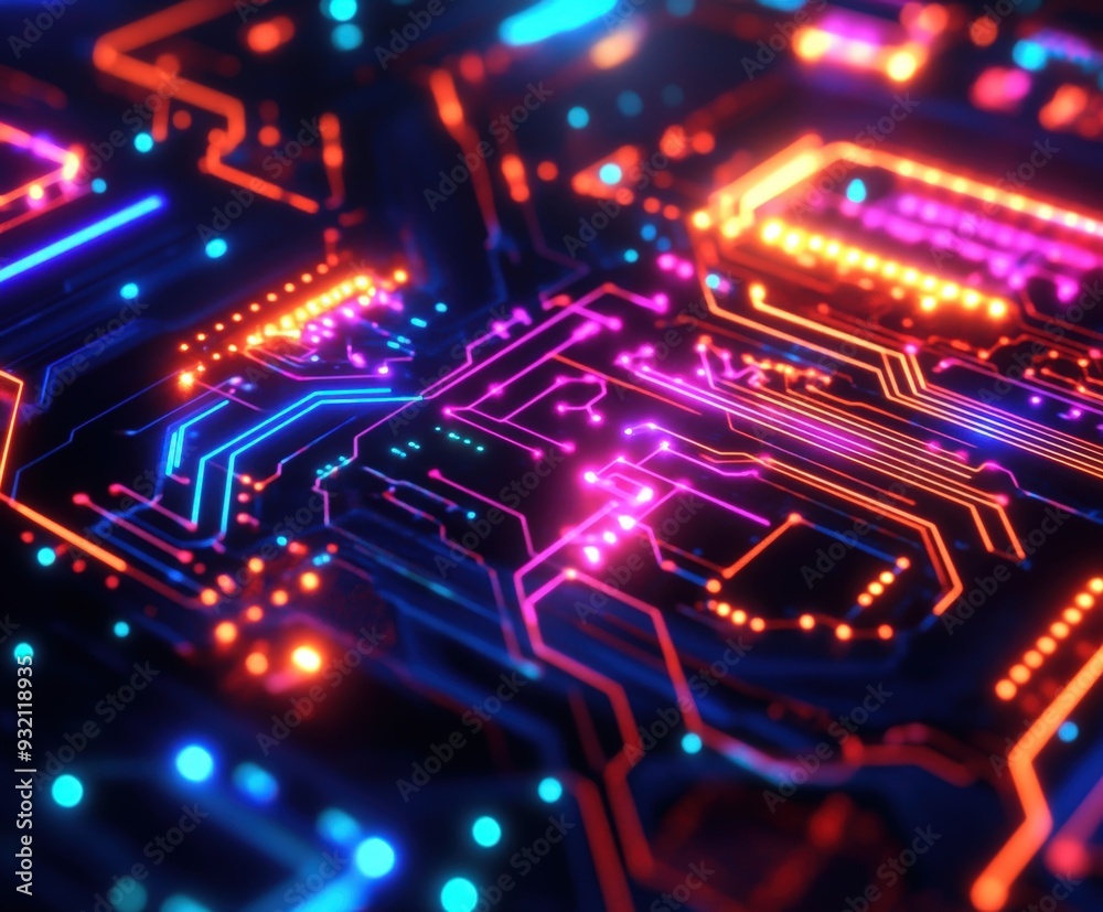 Fototapeta premium Futuristic circuits illuminated with vibrant neon colors