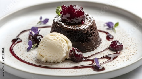 chocolate fondant with ice-cream jam delicious dessert restaurant gourmet sweet food presentation