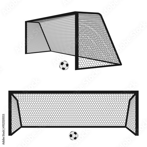 football goal post or soccer goal post with different view. vector illustration isolated on white background.