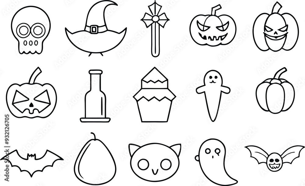 set of hallowen line icons illustration, pumpkin, spooky, party, ghost