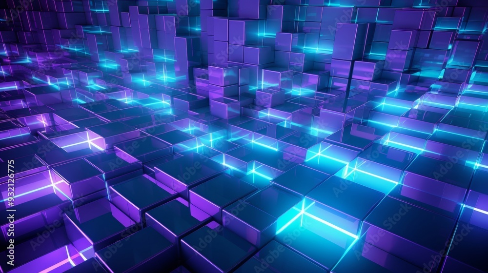 Abstract 3D Neon Cubes Background - Digital Art Abstract 3D Neon Cubes Background - Digital Art