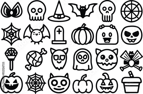 set of hallowen line icons illustration, pumpkin, spooky, party, ghost