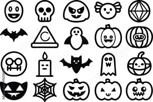set of hallowen line icons illustration, pumpkin, spooky, party, ghost