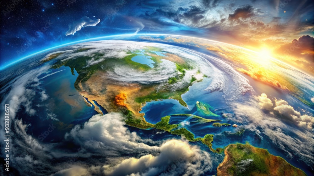 High-resolution satellite image of Earth's atmosphere showcasing vibrant cloud formations, atmospheric circulation patterns, and intricate weather systems in stunning celestial detail. High-resolution satellite image of Earth's atmosphere showcasing vibrant cloud formations, atmospheric circulation patterns, and intricate weather systems in stunning celestial detail.