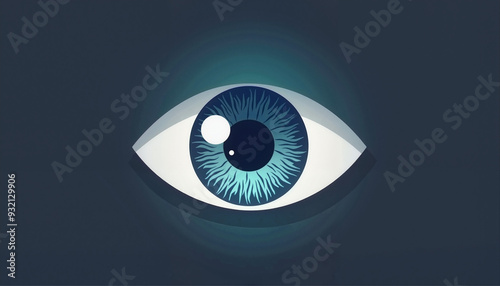 Stylized Eye in Turquoise and Navy Representing Vision against Dark Background