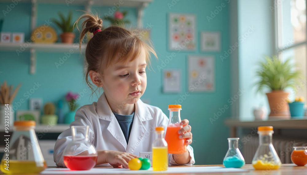 Young Scientist with Curious Expression Conducting Colorful Experiments in Vibrant Classroom Young Scientist with Curious Expression Conducting Colorful Experiments in Vibrant Classroom