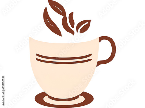 Coffee cup illustration with coffee beans. Transparent background.