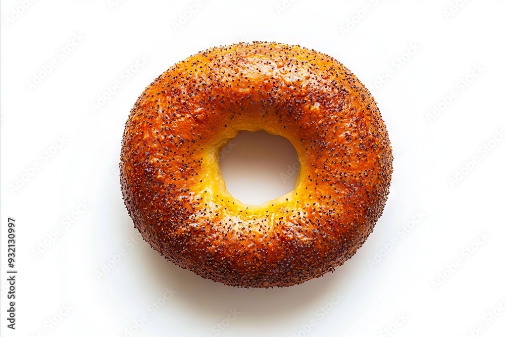 A bagel with poppy seeds on a white background A bagel with poppy seeds on a white background