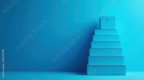A staircase made of salary slips leading to a treasure chest  career growth  3D illustration
