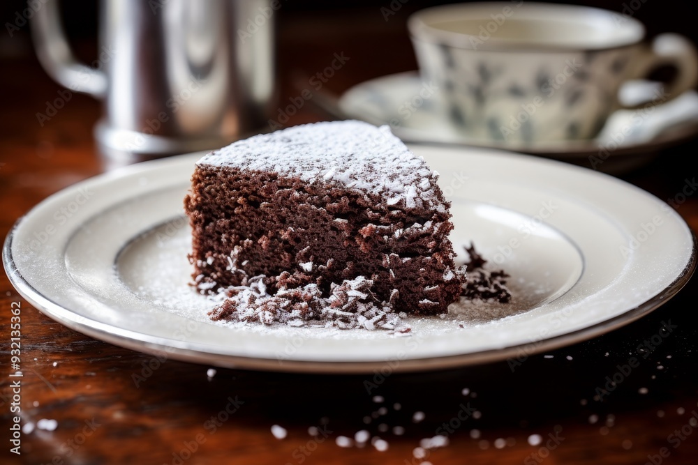 Chocolate Cake Slice with Powdered Sugar - Delicious Dessert Chocolate Cake Slice with Powdered Sugar - Delicious Dessert