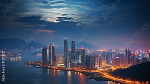 Wallpaper Mural Night Cityscape with Moon and Clouds Torontodigital.ca