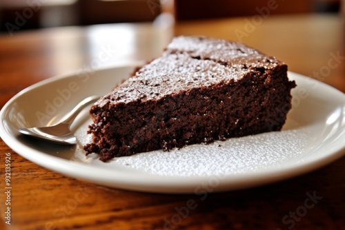 Close-Up of a Delicious Chocolate Cake Slice with Powdered Sugar