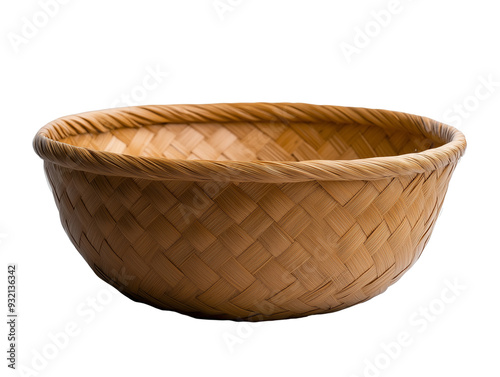 small woven straw basket isolated on transparent background 