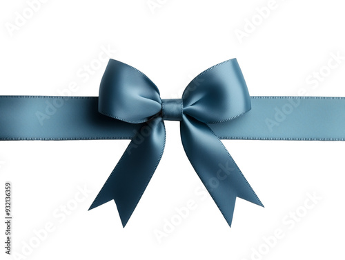  blue satin ribbon tied in a bow isolated on transparent background , christmas birthday holiday gift