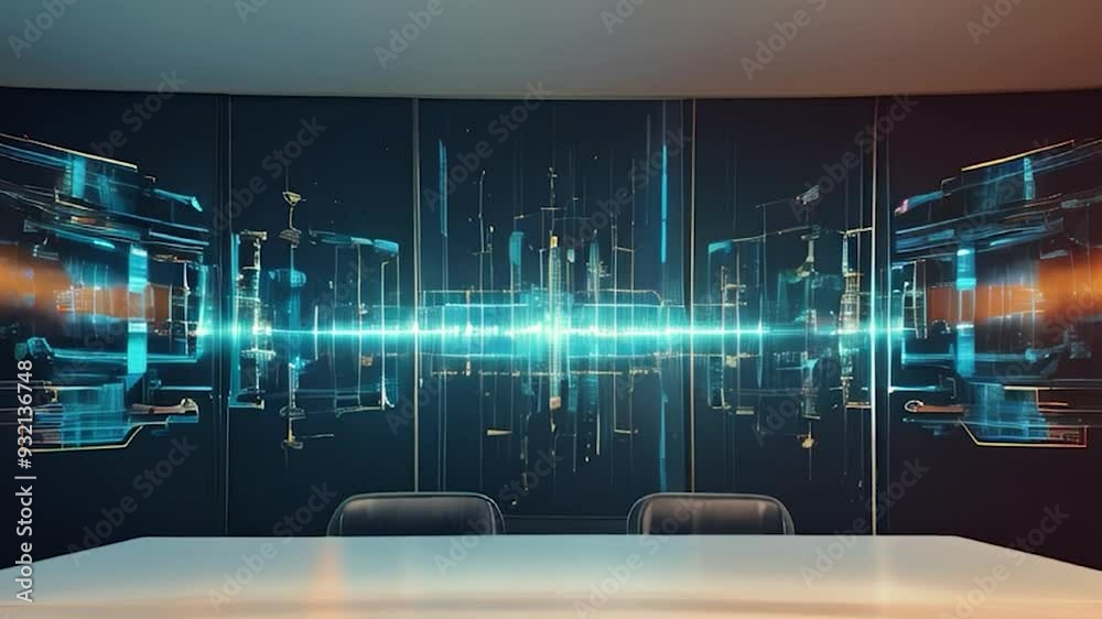 Futuristic Abstract Wall Mural in Modern Office Meeting Room