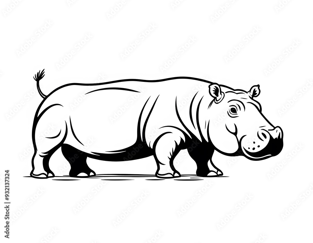 Fototapeta premium Drawing of a cute hippopotamus, for coloring for example.