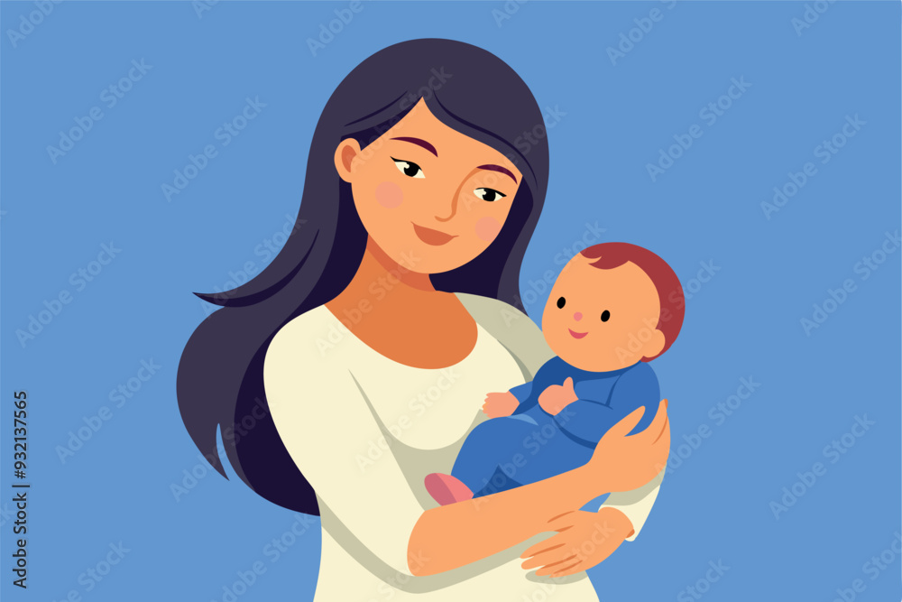 Young woman holding her newborn baby vector illustration. Maternity concept design Young woman holding her newborn baby vector illustration. Maternity concept design