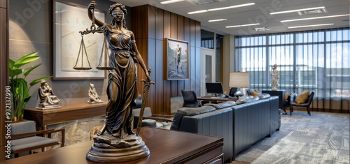 Lady Justice Statue in a Modern Law Office