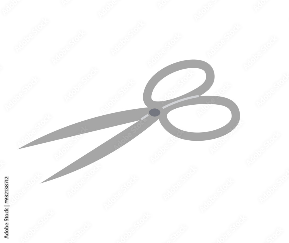 Pair of sharp, stainless steel fabric scissors with a simple grey design, isolated on a white background. Large handles and durable construction make them a staple for sewing and crafting. Pair of sharp, stainless steel fabric scissors with a simple grey design, isolated on a white background. Large handles and durable construction make them a staple for sewing and crafting.