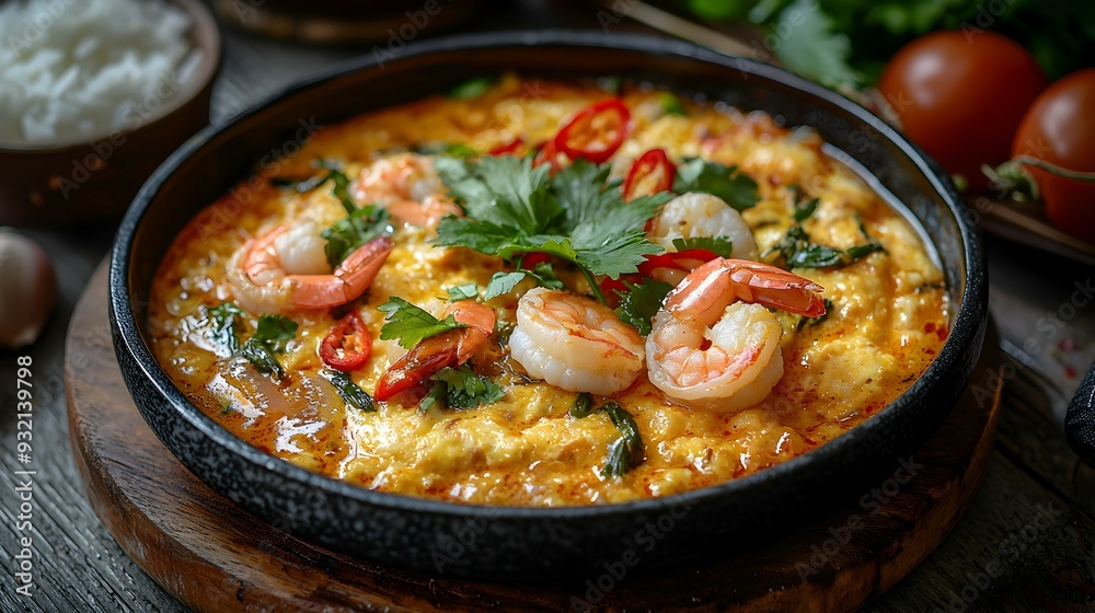 Thai Curry with Prawns and Rice. Thai Curry with Prawns and Rice.
