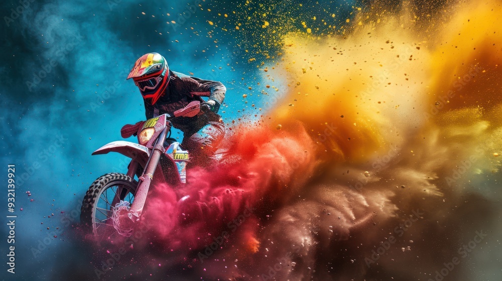 Motocross Rider in a Colorful Explosion Motocross Rider in a Colorful Explosion