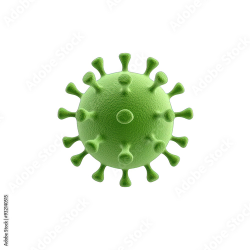 Close-up view of a green virus model, representing microscopic pathogens and infectious diseases. transparent background