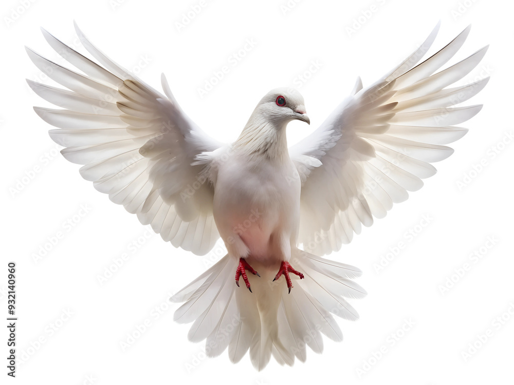 Obraz premium The white pigeon is spreading its wings and flyingisolated on transparent background