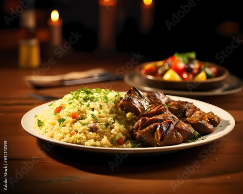 Couscous with barbecued meat. Brazilian Food. photo