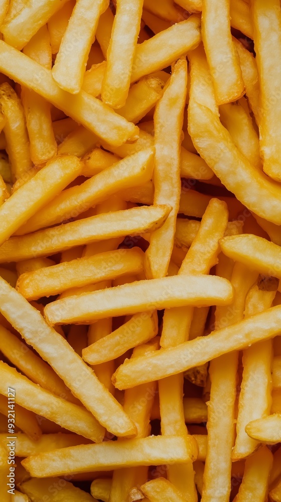 Close-up of golden, crispy French fries stacked together, perfect for fast food, snacking, and junk food concepts. Close-up of golden, crispy French fries stacked together, perfect for fast food, snacking, and junk food concepts.