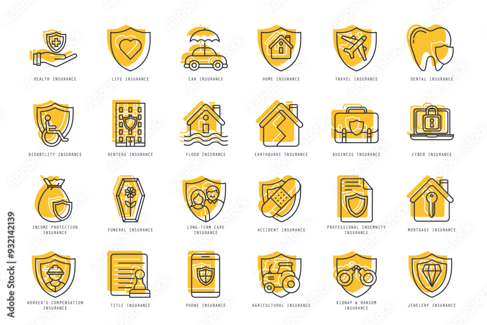 Fototapeta premium Set of insurance icons vector illustration. icons bundle isolated on white background