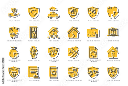 Set of insurance icons vector illustration. icons bundle isolated on white background
