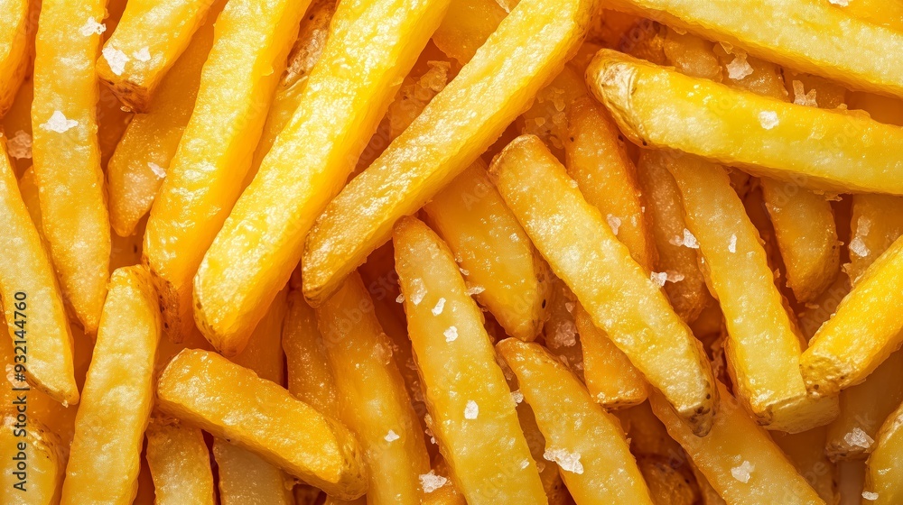 Crispy, golden French fries with sea salt flakes, perfect for food photography, advertisements, and culinary blogs. Crispy, golden French fries with sea salt flakes, perfect for food photography, advertisements, and culinary blogs.