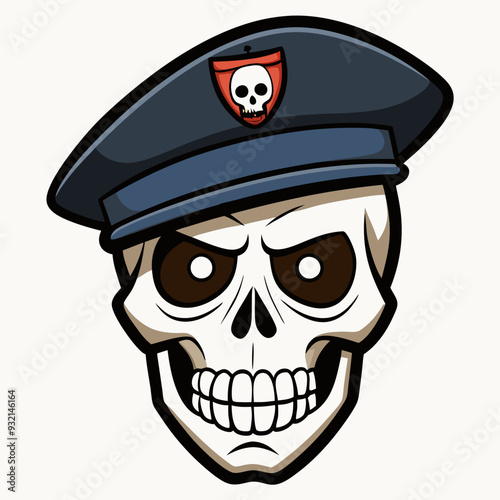 Design a Powerful, Menacing Skull in a Tactical Beret Bold Black-and-White Illustration with Military Vibe art vector illustration photo