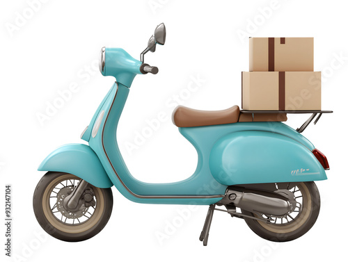 a blue moped with boxes on the back