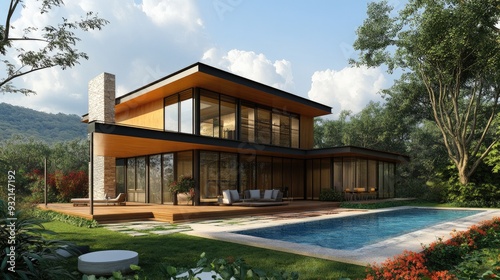 3D rendering of a conceptual house design illustration