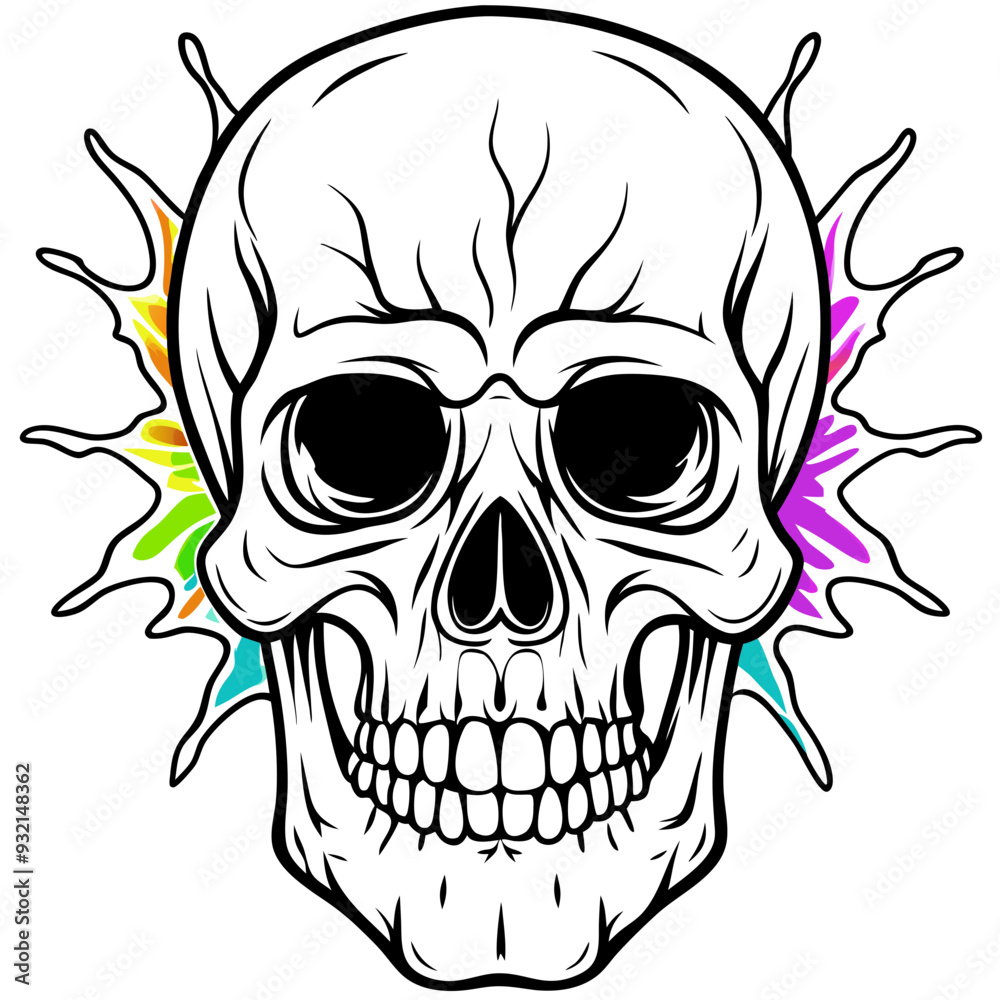 Fototapeta premium Vibrant Human Skull Vector Design with Color Splash on White Background art vector illustration