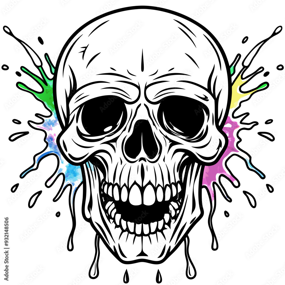 Fototapeta premium Vibrant Human Skull Vector Design with Color Splash on White Background art vector illustration