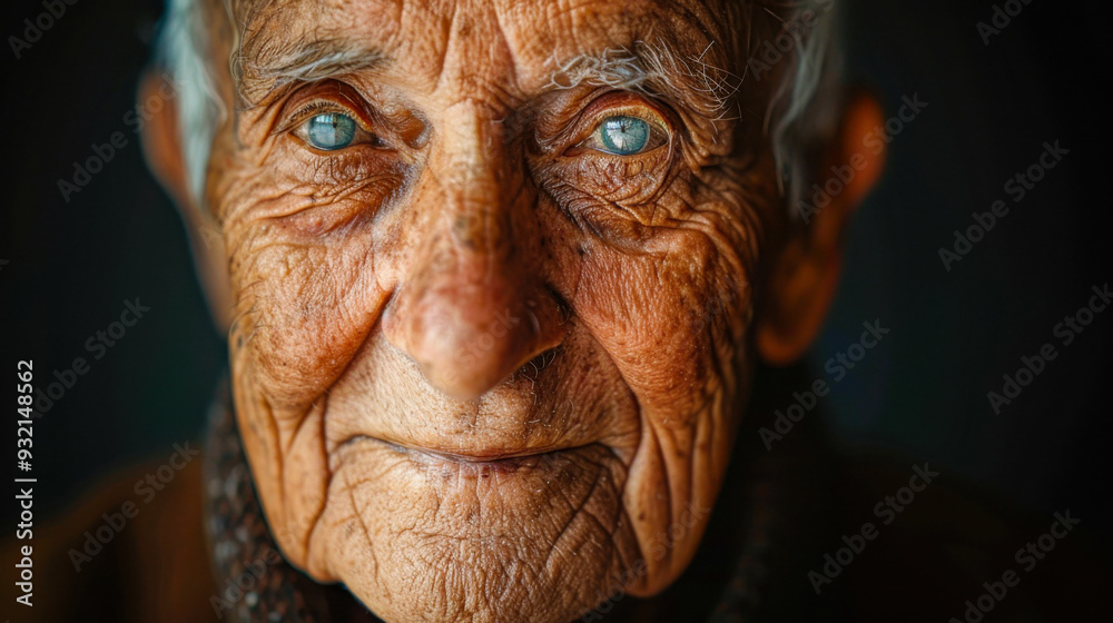 Close-up portrait of elderly man with blue eyes and contemplative expression Close-up portrait of elderly man with blue eyes and contemplative expression
