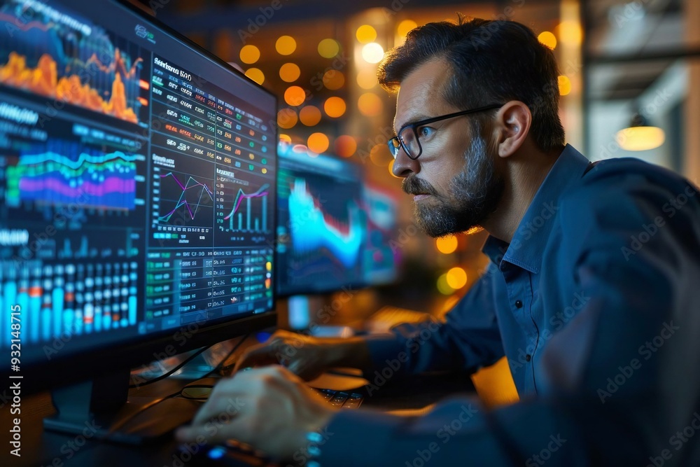 Computer Dashboard Displaying Financial Key Performance Indicator Data and Profit Metrics Computer Dashboard Displaying Financial Key Performance Indicator Data and Profit Metrics