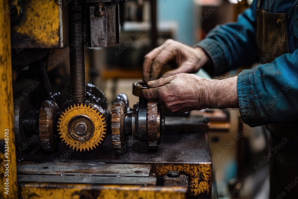 A mechanic working on an industrial machine. This photo can be used to represent hard work, manufacturing, and engineering. A mechanic working on an industrial machine. This photo can be used to represent hard work, manufacturing, and engineering.
