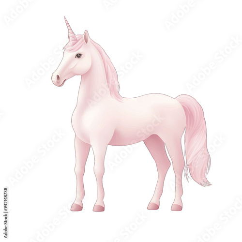 A beautiful pink unicorn standing gracefully, embodying magic and fantasy. Perfect for whimsical art and enchanting illustrations. transparent background