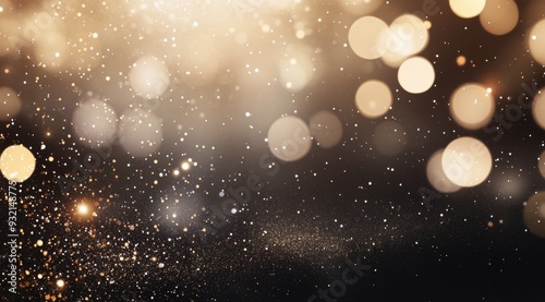 Soft golden bokeh lights shining against a dark background