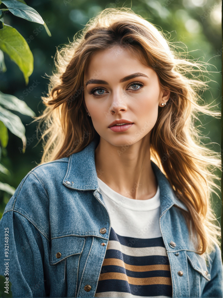Outdoor girl with 90's fashion look in natural light. generative AI Outdoor girl with 90's fashion look in natural light. generative AI