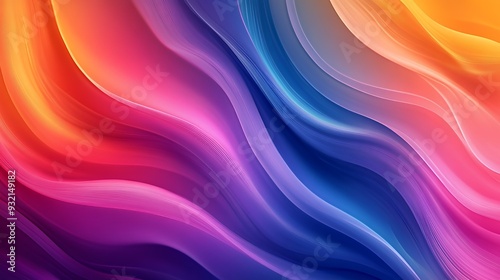 A vibrant abstract design featuring flowing waves of color in shades of pink, blue, and orange.