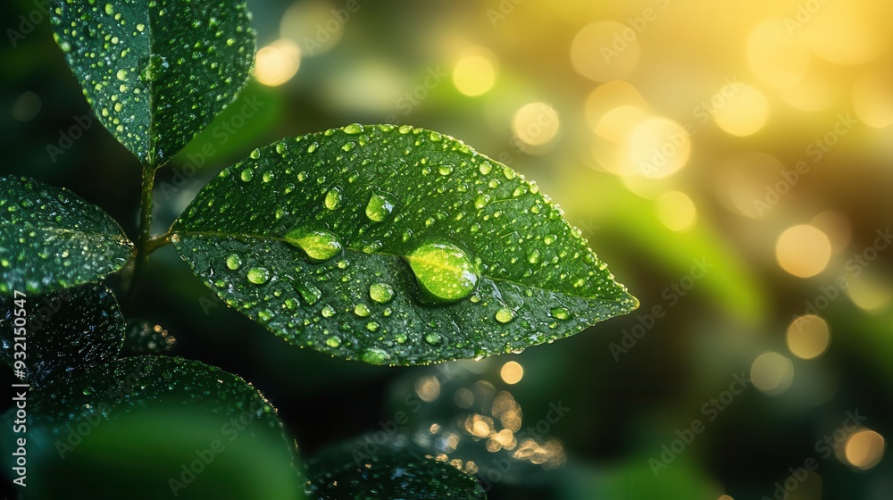 ethereal green leaf with glowing co2 icon water droplet accent soft bokeh background environmental concept