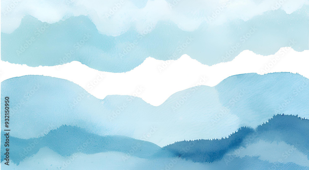 Calm Blue Watercolor Landscape With Abstract Sky Calm Blue Watercolor Landscape With Abstract Sky