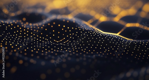 Abstract digital landscape with glowing particles against a dark background